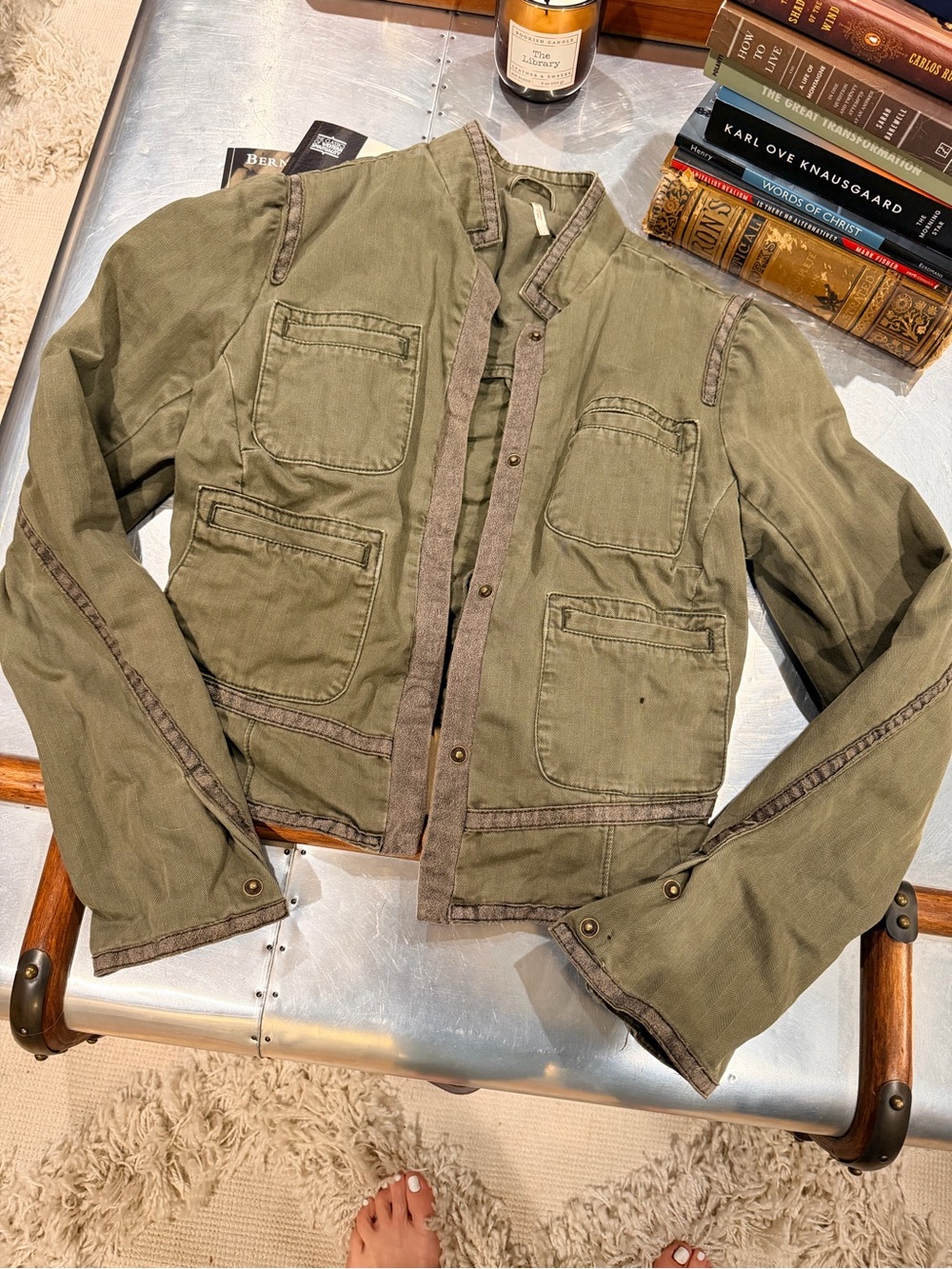 Free People Womens Olive Utility Field Jacket
